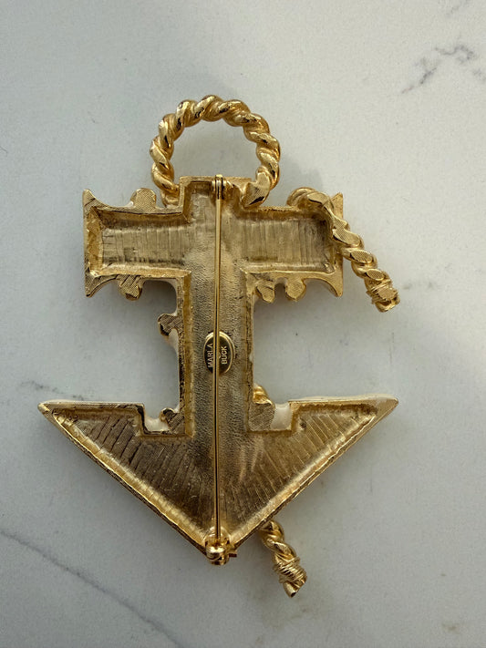 MARLA BUCK WHITE AND GOLD ANCHOR BR5OOCH