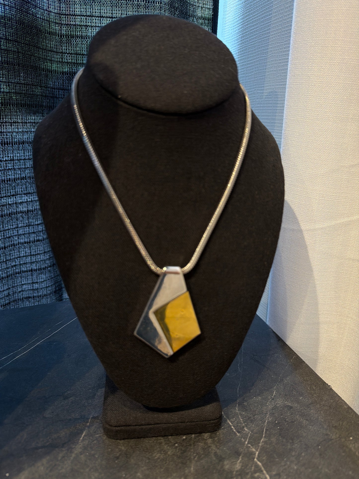 TRIFARI MIXED METAL ANGULAR PENDANT NECKLACE