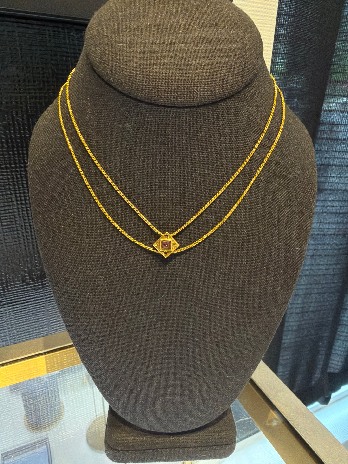 GOLDETTE AMETHYST RHINESTONE DOUBLE CHAIN NECKLACE