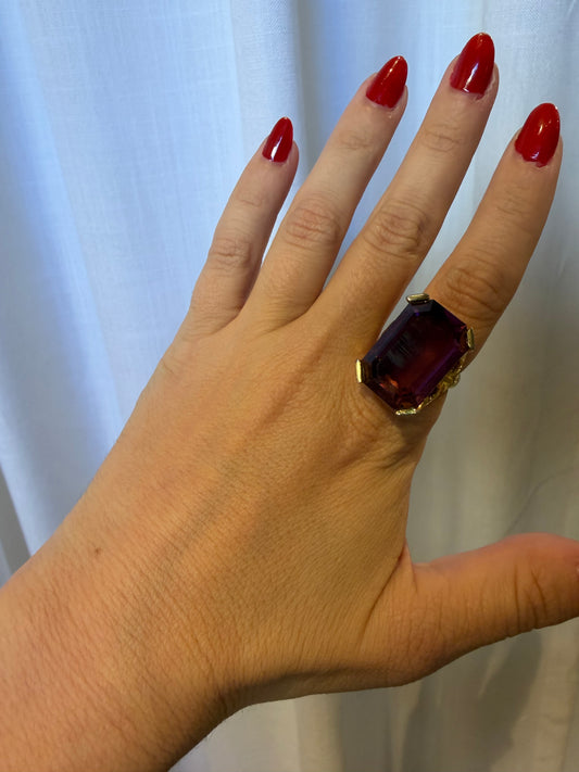 AMETHYST CUT GLASS ADJUSTABLE RING