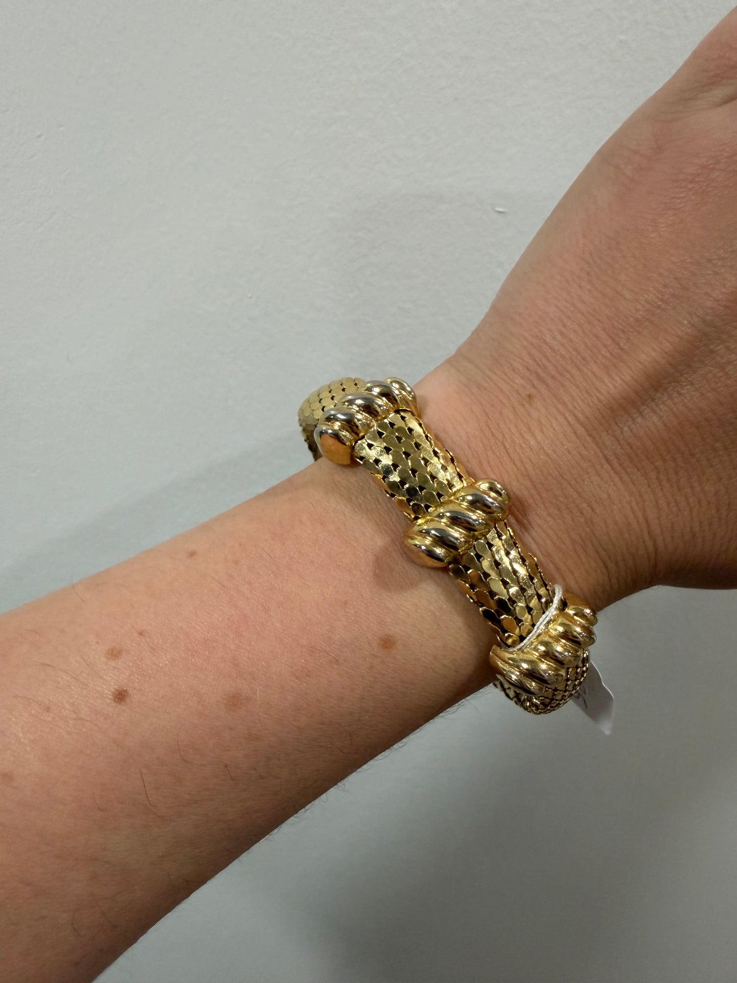 GOLD MESH WITH CROISSANT SWIRL CUFF BRACELET