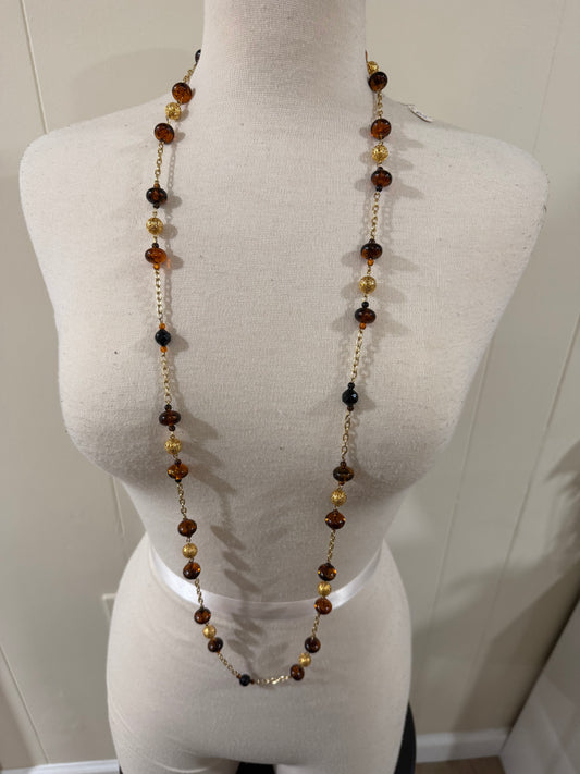 MONET BROWN, BLACK, AND ORNATE GOLD BAUBLE LONG NECKLACE