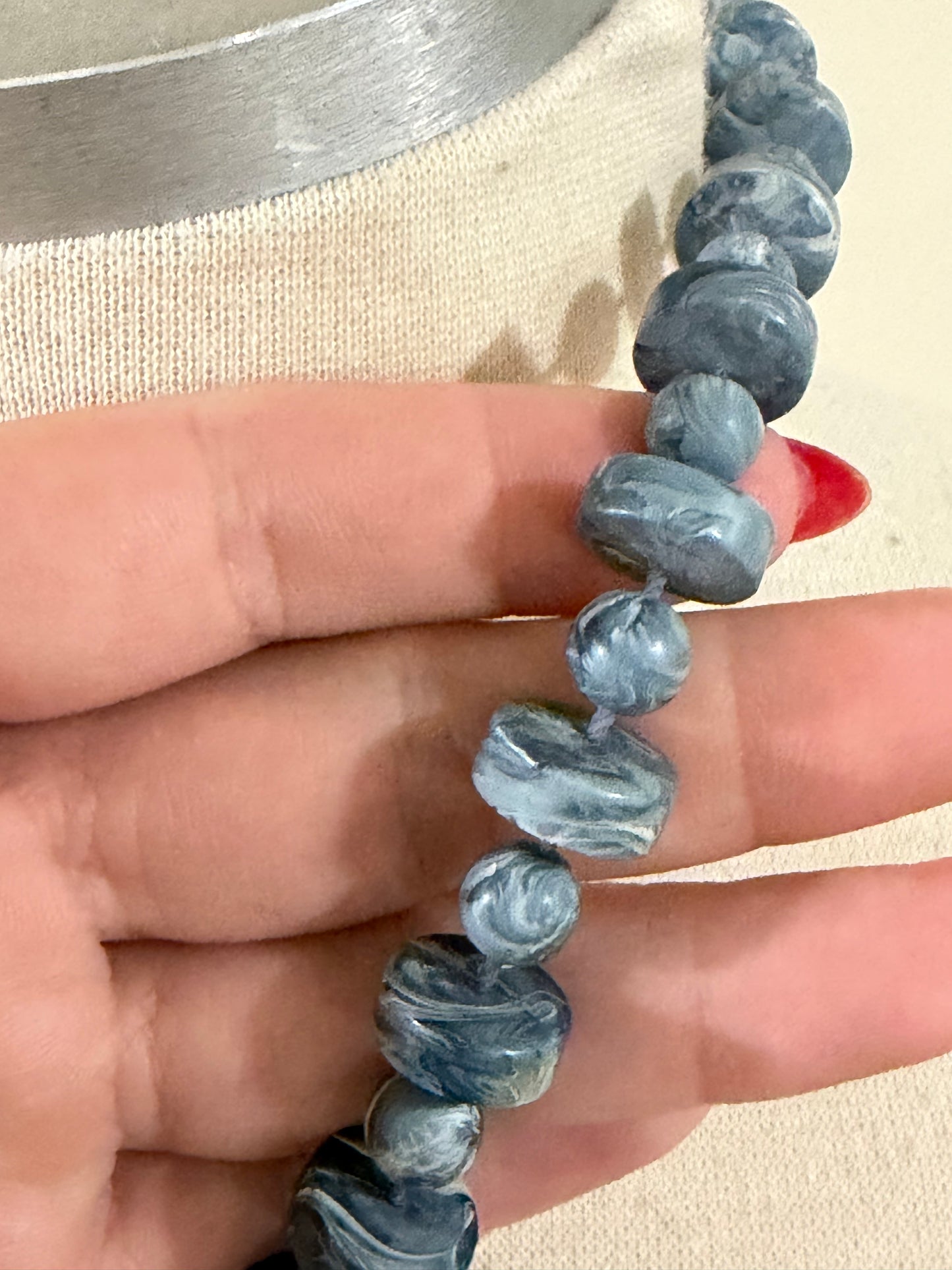 SARAH COV MARBLED BLUE MIXED BEAD NECKLACE