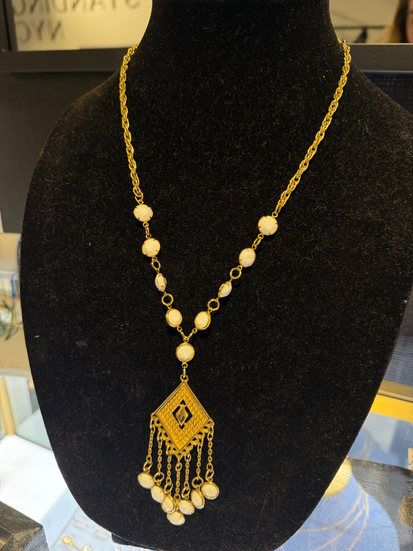 WHITE CHICLET DROP NECKLACE