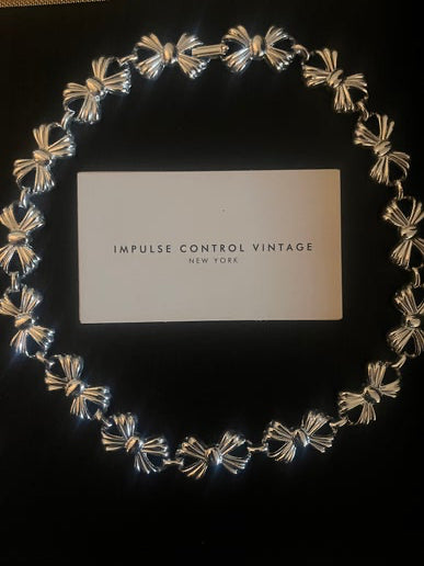 Mid Century Silvertone Bow Necklace
