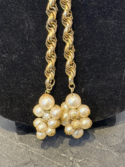 FAUX PEARL AND GOLD ROPE CHAIN LARIAT NECKLACE
