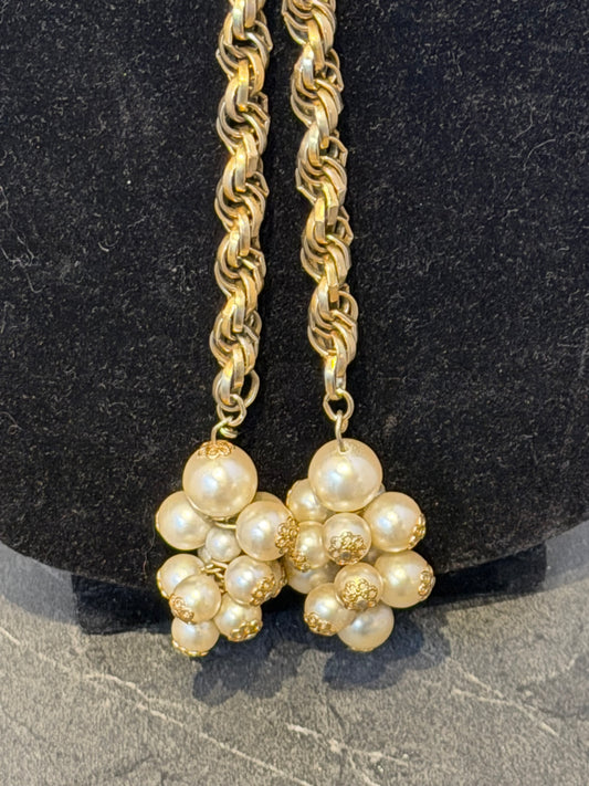 FAUX PEARL AND GOLD ROPE CHAIN LARIAT NECKLACE