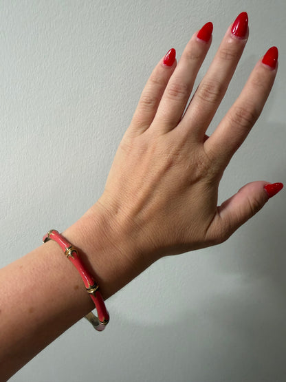 UNSIGNED CORAL ENAMEL BAMBOO BANGLE