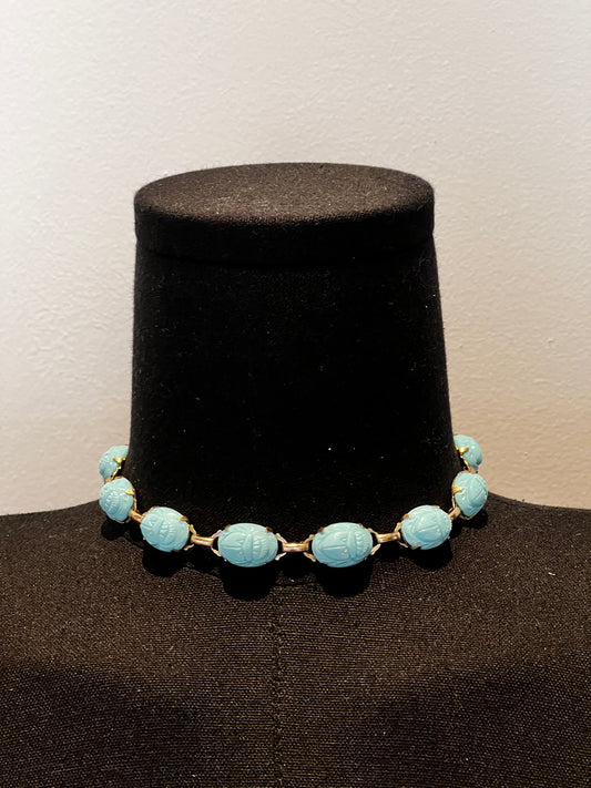 Faux Turquoise Scarab Necklace