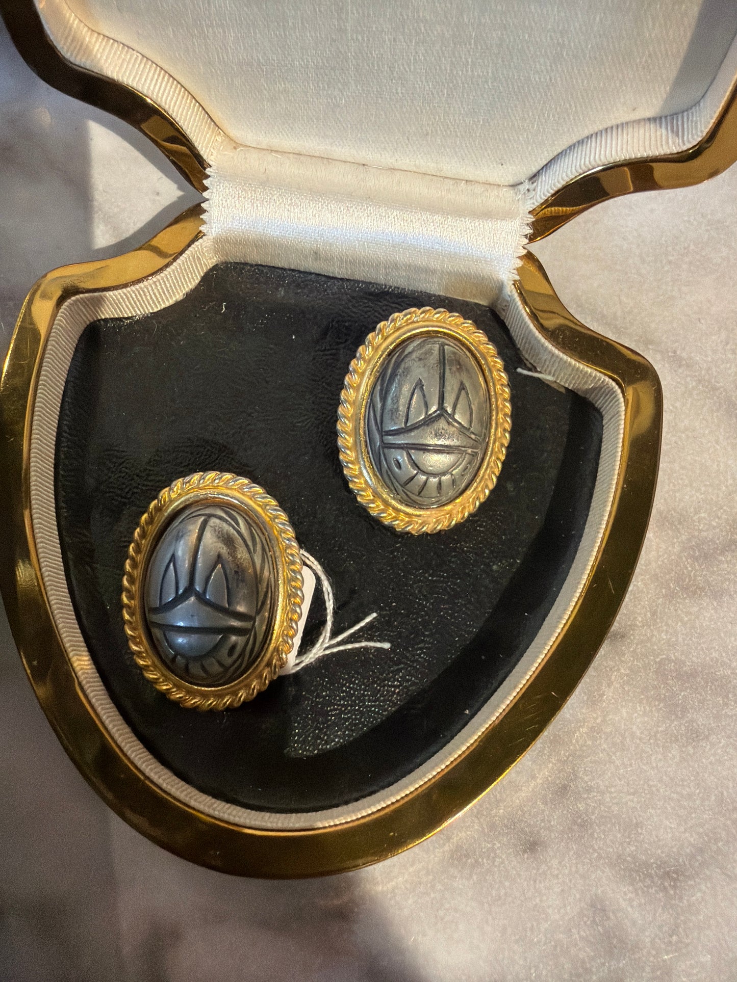 BEN AMUN MIXED METAL SCARAB CLIP ON EARRINGS