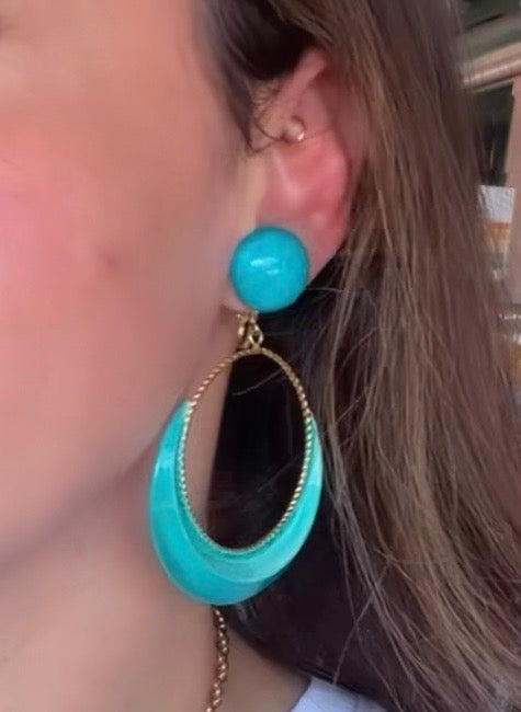 1960’S TURQUOISE ENAMEL CLIP ON EARRINGS