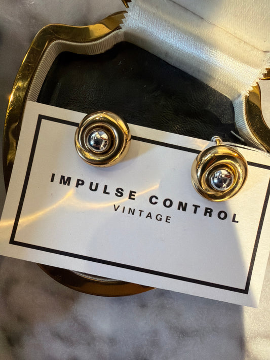 TRIFARI MIXED METAL BUTTON CLIP ON EARRINGS