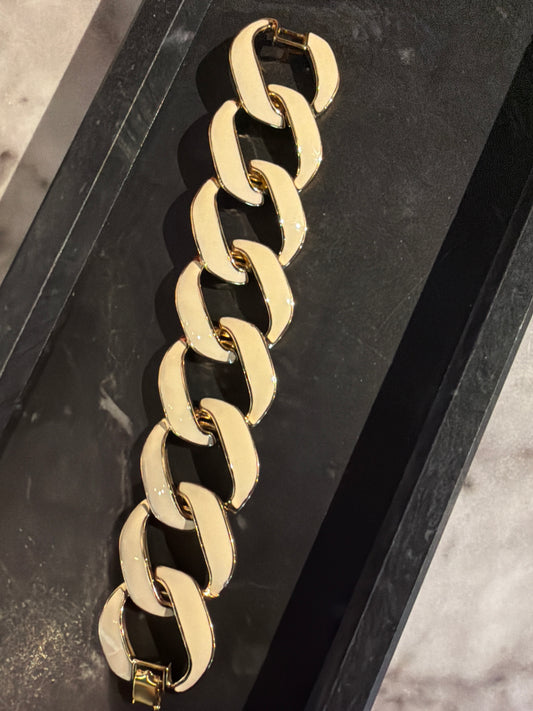 MONET WHITE ENAMEL CHUNKY LINK BRACELET