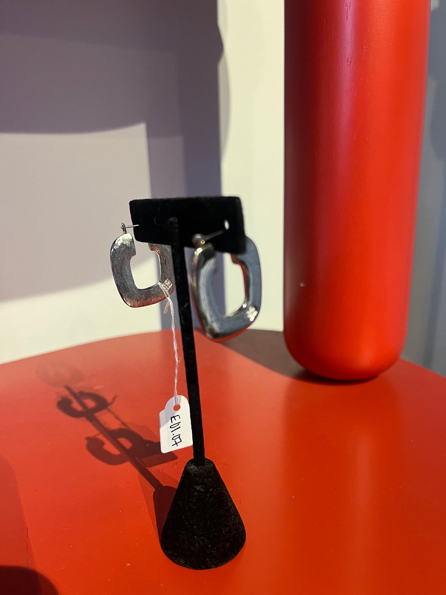 GIVENCHY SILVER TEXTURED RECTANGULAR HOOP EARRINGS