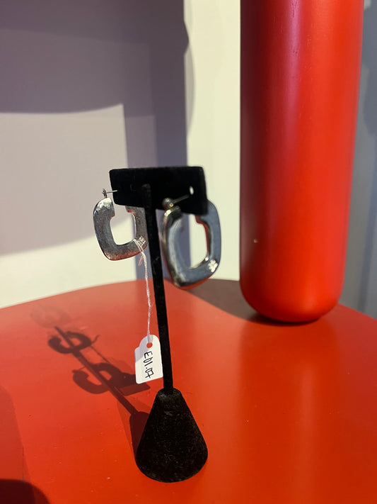 GIVENCHY SILVER TEXTURED RECTANGULAR HOOP EARRINGS