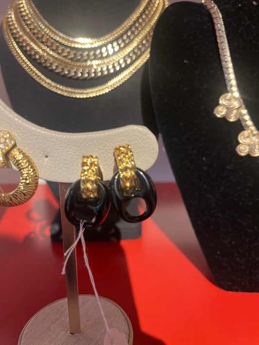 Black Mariner Link Clip Earrings