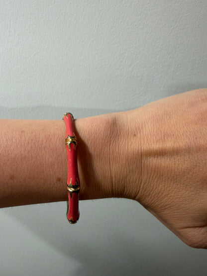 UNSIGNED CORAL ENAMEL BAMBOO BANGLE