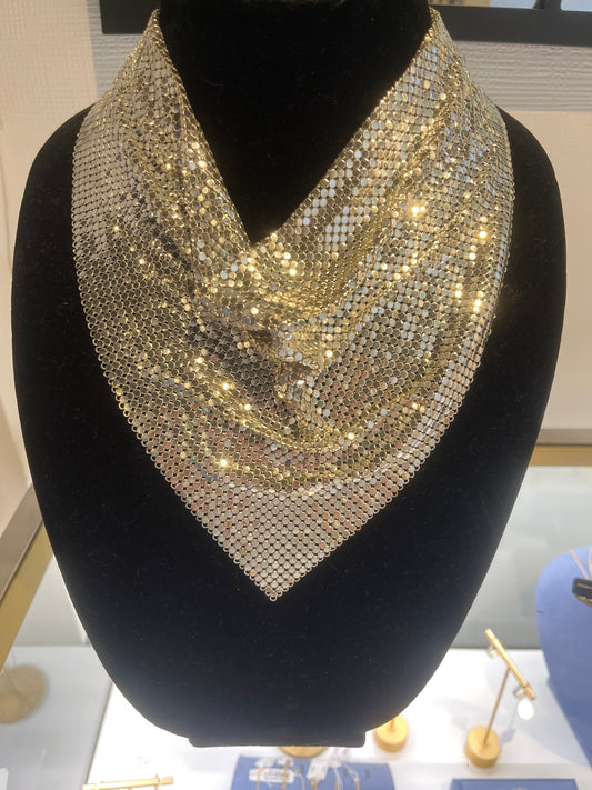 Whiting & Davis Silvertone Mesh Bib Necklace