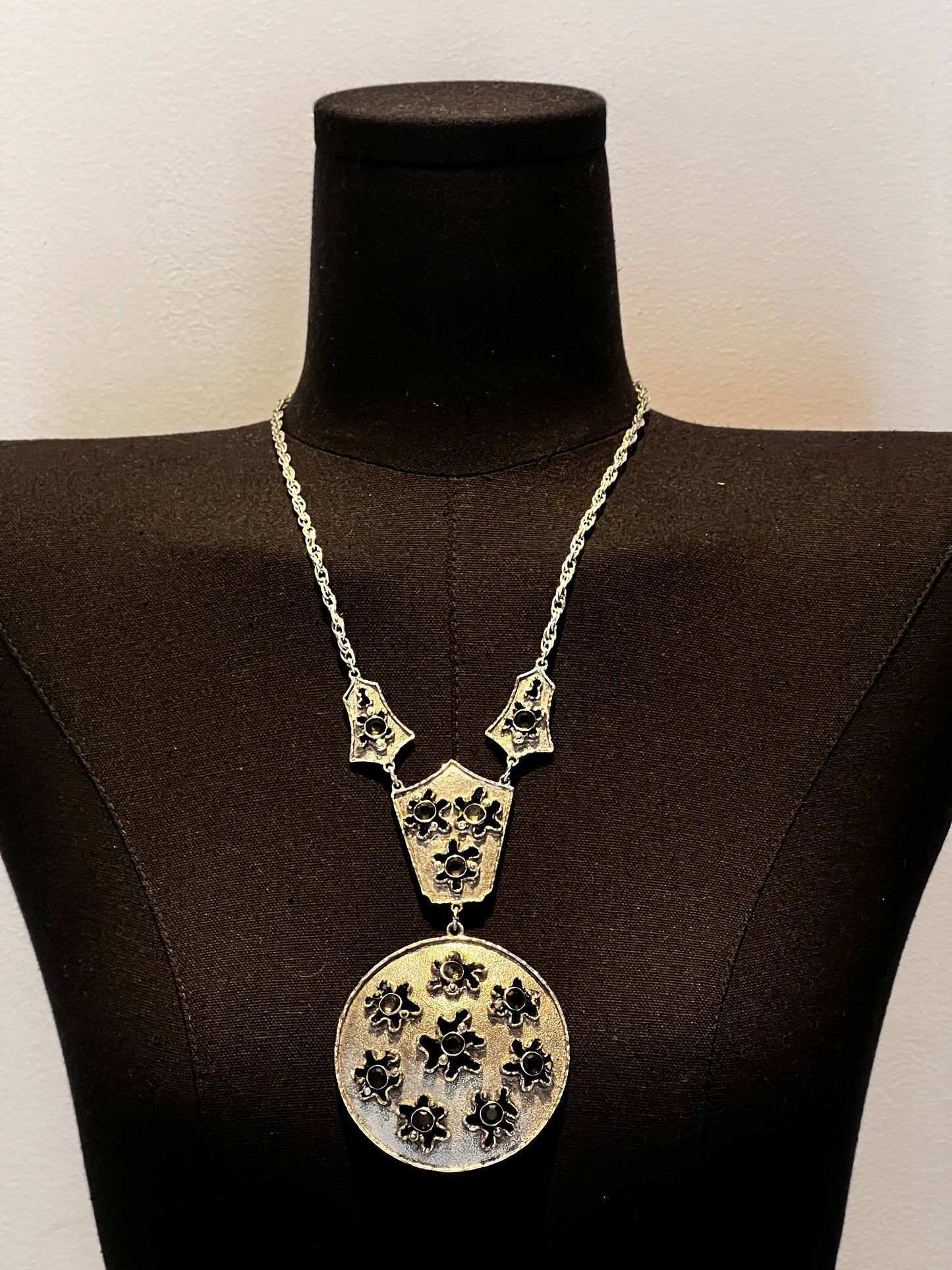 Goldette Silver Tone Disc Necklace