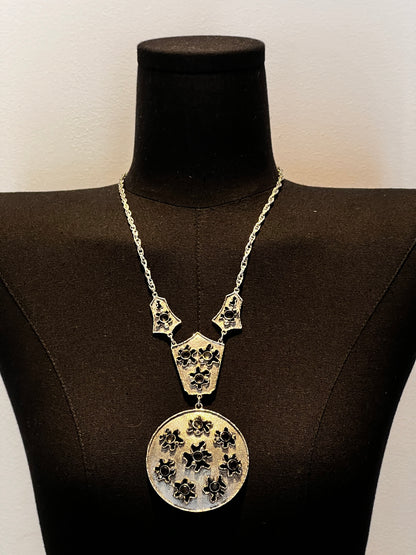 Goldette Silver Tone Disc Necklace