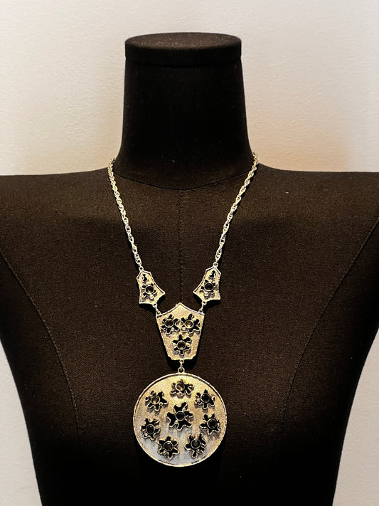 Goldette Silver Tone Disc Necklace