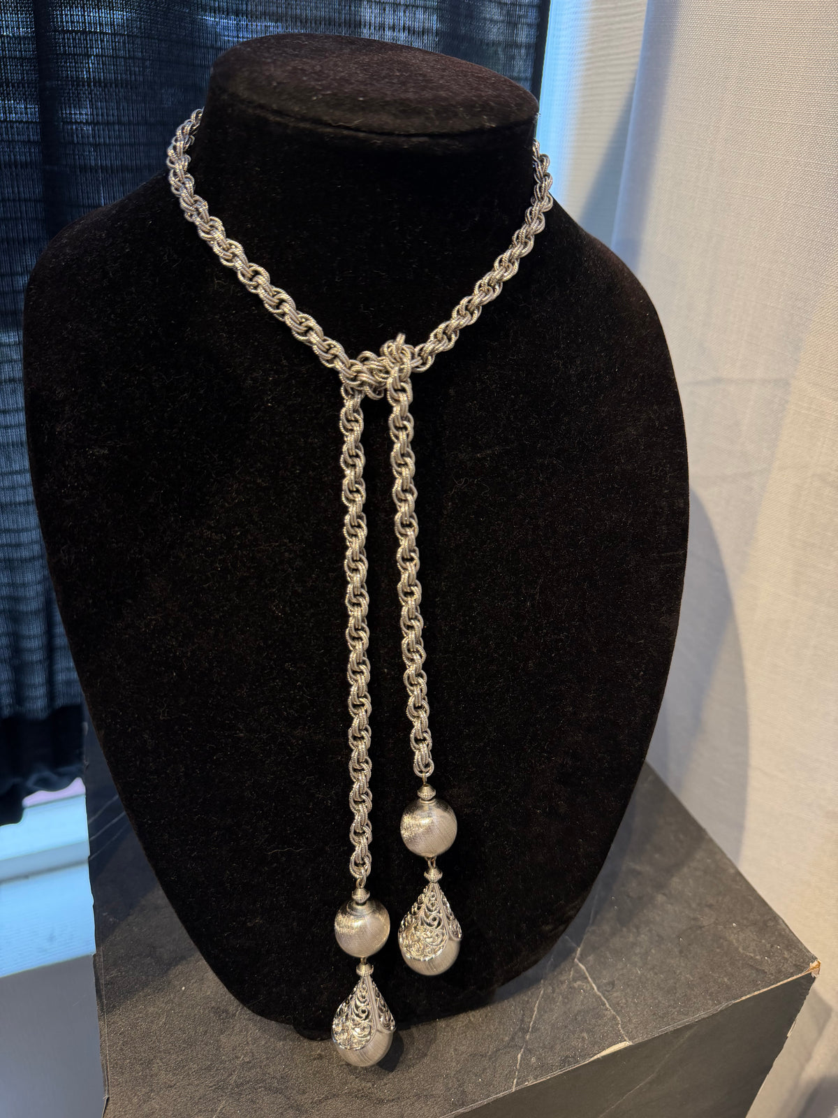 MONET SILVER ROPE LARIAT NECKLACE