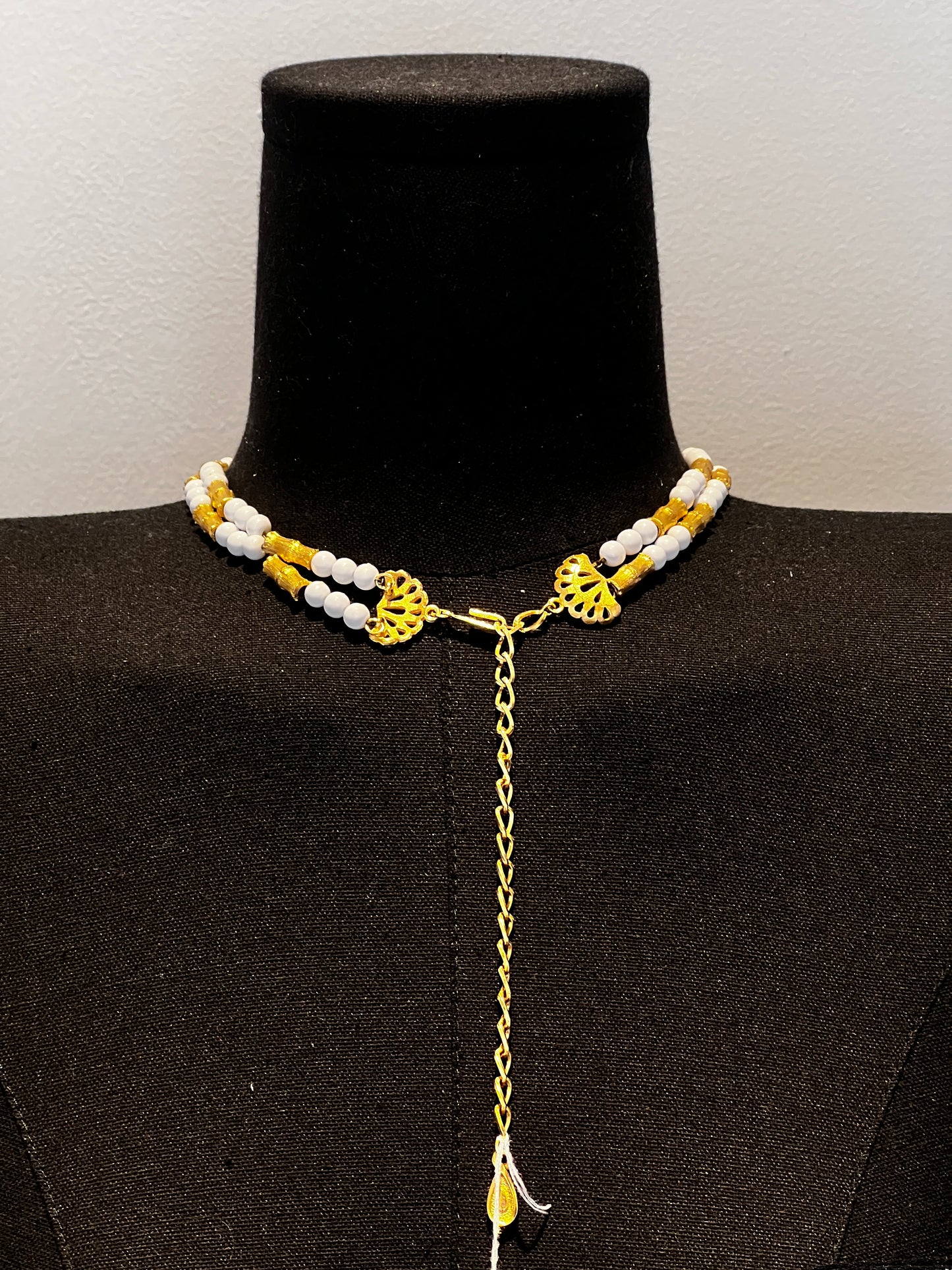 White and Gold Tone Bamboo Necklace