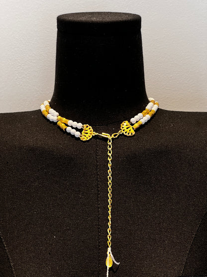 White and Gold Tone Bamboo Necklace