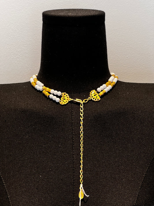 White and Gold Tone Bamboo Necklace