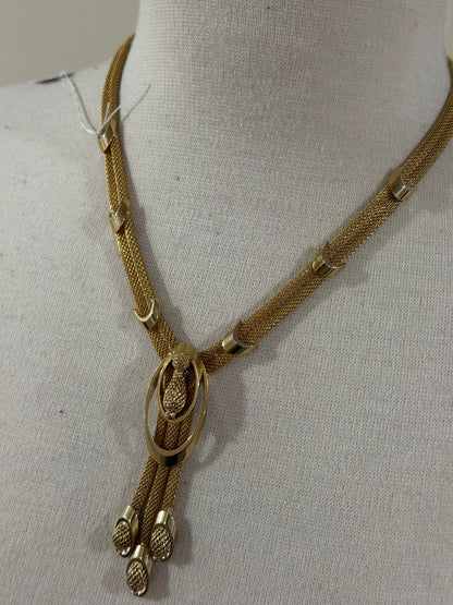 MID CENTURY KRAMER GOLD MESH BOLO TASSEL NECKLACE