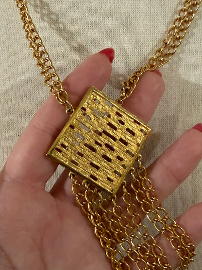 UNSIGNED GOLD GEOMETRIC TASSEL PENDANT NECKLACE