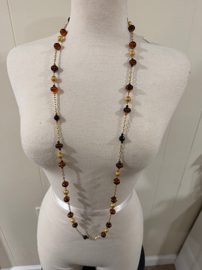 MONET BROWN, BLACK, AND ORNATE GOLD BAUBLE LONG NECKLACE