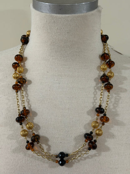 MONET BROWN, BLACK, AND ORNATE GOLD BAUBLE LONG NECKLACE