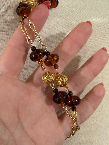 MONET BROWN, BLACK, AND ORNATE GOLD BAUBLE LONG NECKLACE