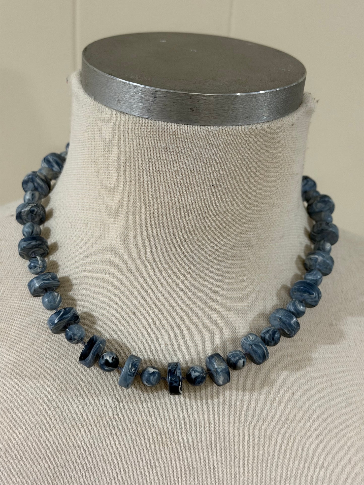 SARAH COV MARBLED BLUE MIXED BEAD NECKLACE