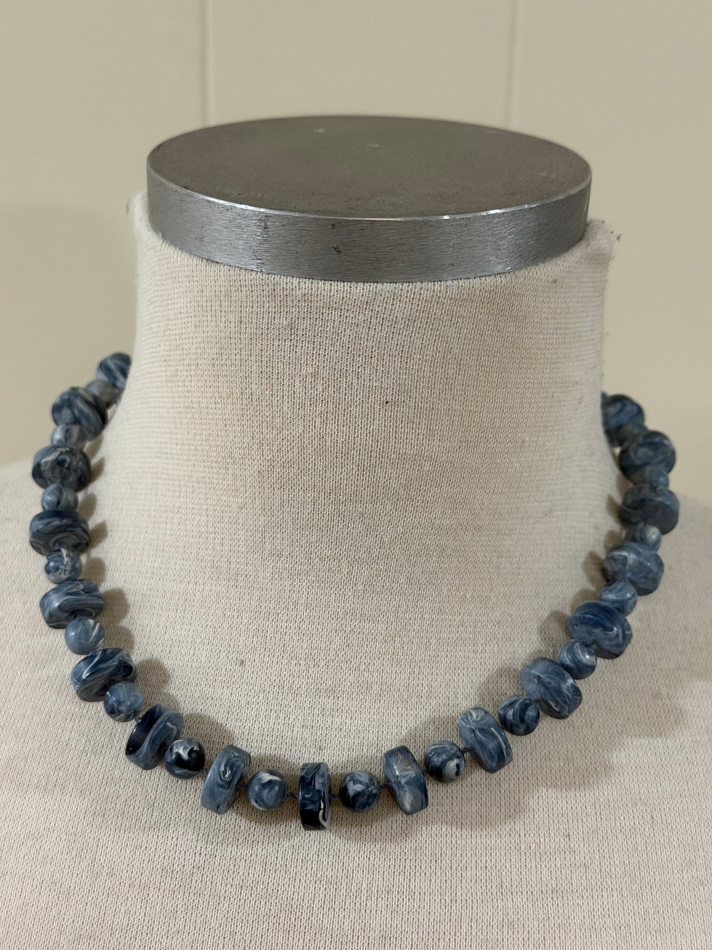 SARAH COV MARBLED BLUE MIXED BEAD NECKLACE