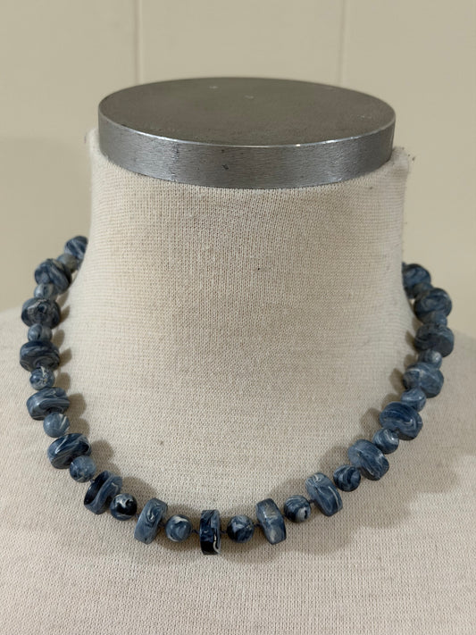 SARAH COV MARBLED BLUE MIXED BEAD NECKLACE