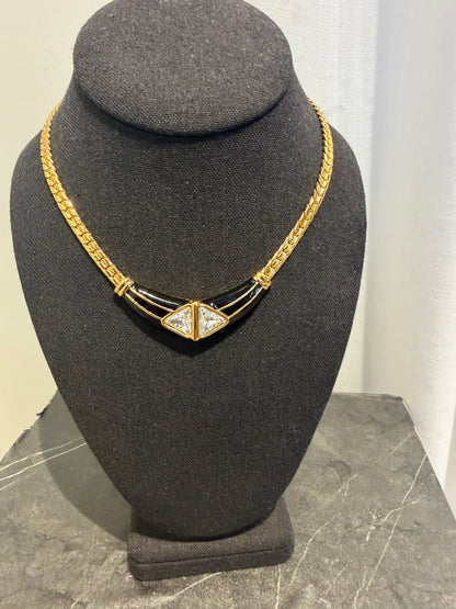 SWAROVSKI BLACK ENAMEL AND SWAROVSKI HERRINGBONE NECKLACE