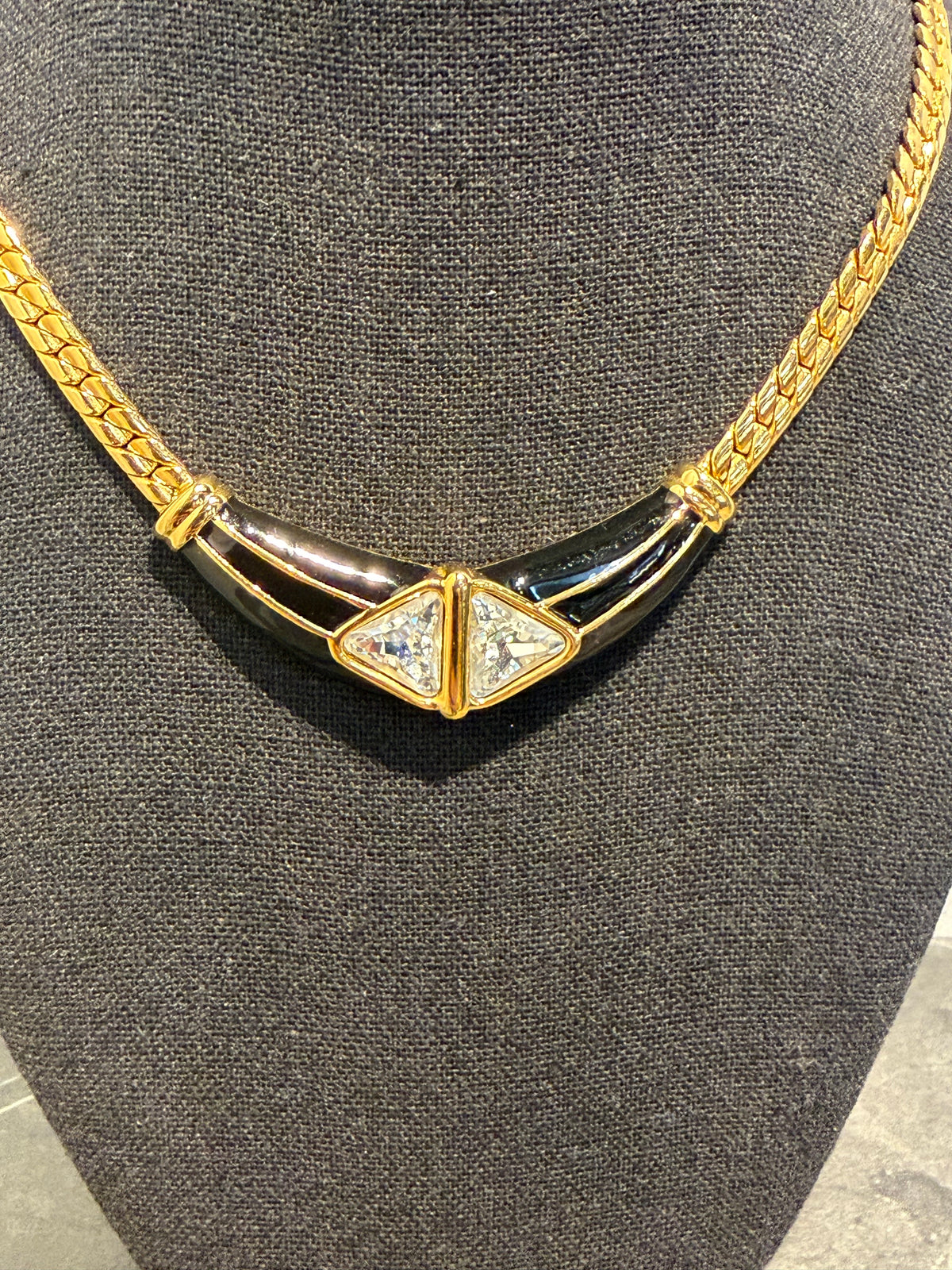 SWAROVSKI BLACK ENAMEL AND SWAROVSKI HERRINGBONE NECKLACE
