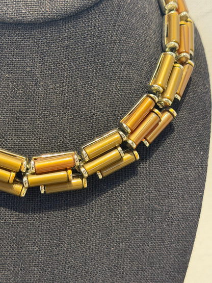 MID-CENTURY BROWN THERMOSET LINK ADJUSTABLE NECKLACE
