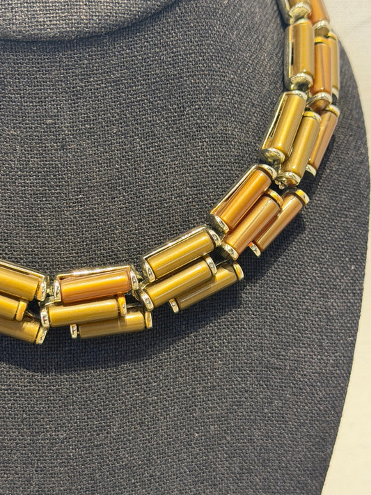MID-CENTURY BROWN THERMOSET LINK ADJUSTABLE NECKLACE