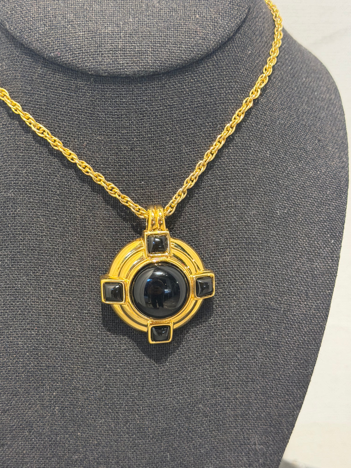 MONET BLACK CABACHON PENDANT NECKLACE