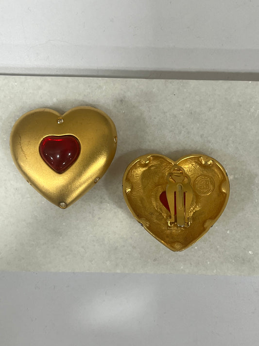 GIVENCHY MASSIVE RED HEART CLIP ON EARRINGS