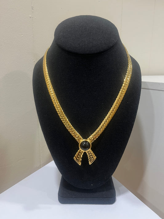JOAN RIVERS HERRINGBONE NECKLACE WITH REMOVABLE BLACK SLIDER