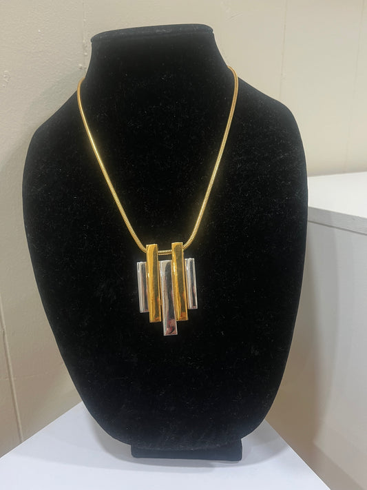 AVON MIXED METAL BRUTALIST PENDANT NECKLACE