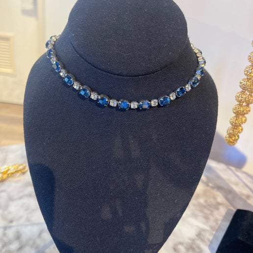 Kramer Mid Century Faux Sapphire and Rhinestone Necklace