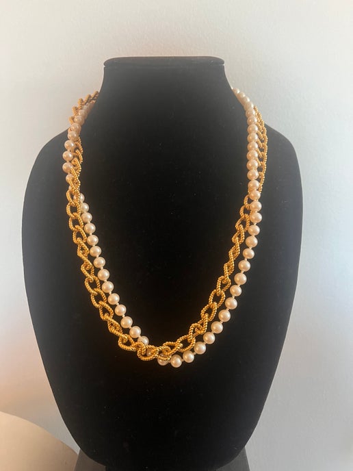 Anne Klein Faux Pearl and Chunky Chain Toggle Necklace