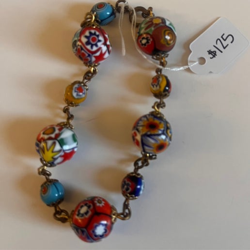 Mid Century Italian Glass Round Beaded Bracelet