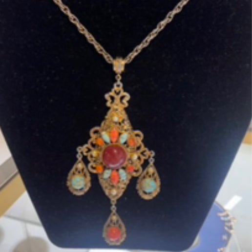 Vintage Colorful Cabochon Pendant Necklace