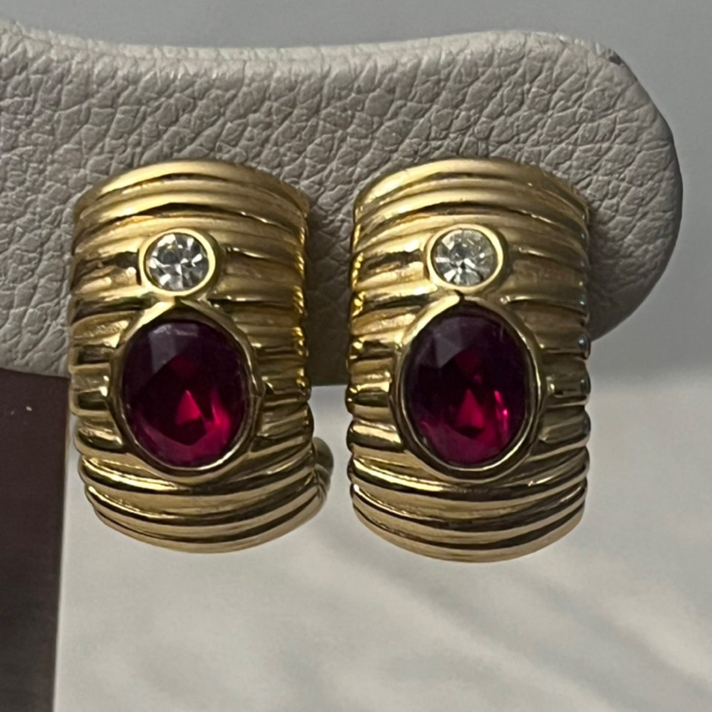 Givenchy Omega & Red Rhinestone Earrings